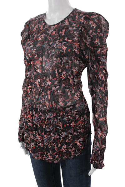 IRO Womens Black Viscose Floral Round Neck Long Sleeve Basic Blouse Size 38