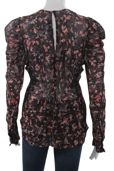 IRO Womens Black Viscose Floral Round Neck Long Sleeve Basic Blouse Size 38