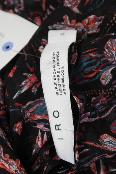 IRO Womens Black Viscose Floral Round Neck Long Sleeve Basic Blouse Size 38