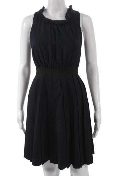 J Crew Womens Fit & Flare Dress Blue Wool High Neck Zip Knee Length Size 00