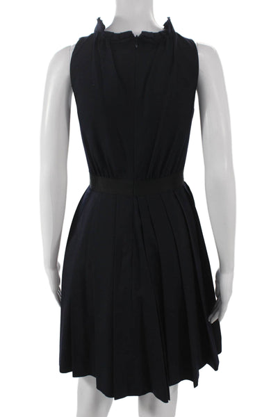 J Crew Womens Fit & Flare Dress Blue Wool High Neck Zip Knee Length Size 00