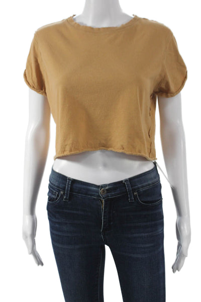We The Free Women Cropped Cotton T-Shirt Brown Short Sleeve Round Neck Size S