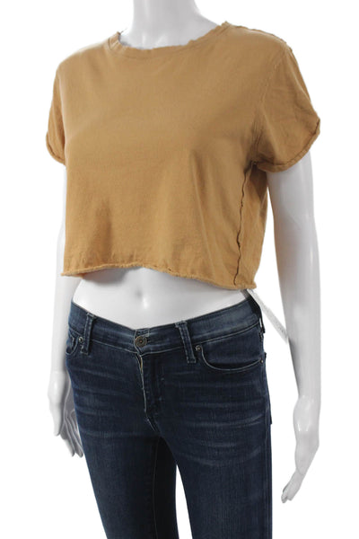 We The Free Women Cropped Cotton T-Shirt Brown Short Sleeve Round Neck Size S