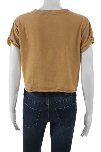 We The Free Women Cropped Cotton T-Shirt Brown Short Sleeve Round Neck Size S