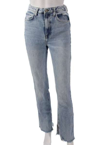 Zara Womens Straight Jeans Blue Cotton Mid Rise Button Size 2