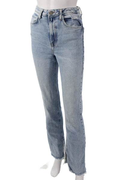 Zara Womens Straight Jeans Blue Cotton Mid Rise Button Size 2