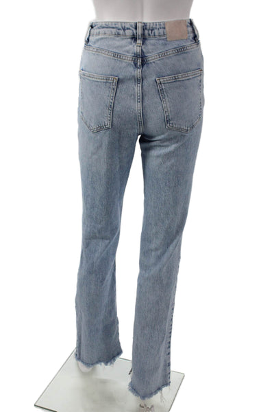 Zara Womens Straight Jeans Blue Cotton Mid Rise Button Size 2