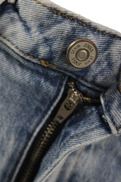 Zara Womens Straight Jeans Blue Cotton Mid Rise Button Size 2