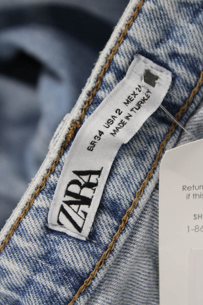 Zara Womens Straight Jeans Blue Cotton Mid Rise Button Size 2