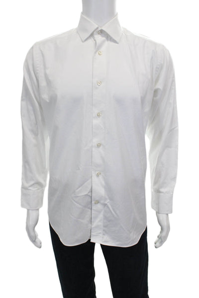 David Donahue Mens Cotton White Solid Dress Shirt Long Sleeve Size 15.5