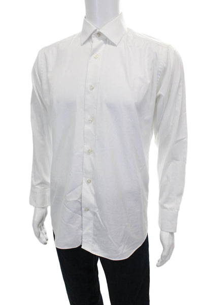 David Donahue Mens Cotton White Solid Dress Shirt Long Sleeve Size 15.5