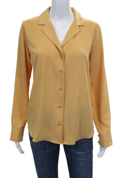 Calvin Klein Women Solid Yellow Collared Long Sleeve Button-Up Top Size S