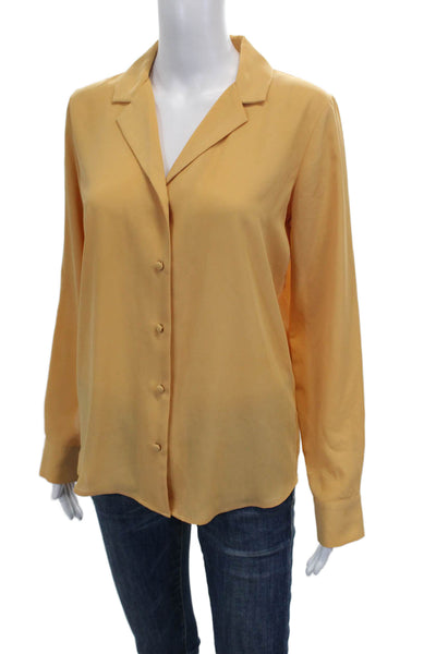 Calvin Klein Women Solid Yellow Collared Long Sleeve Button-Up Top Size S