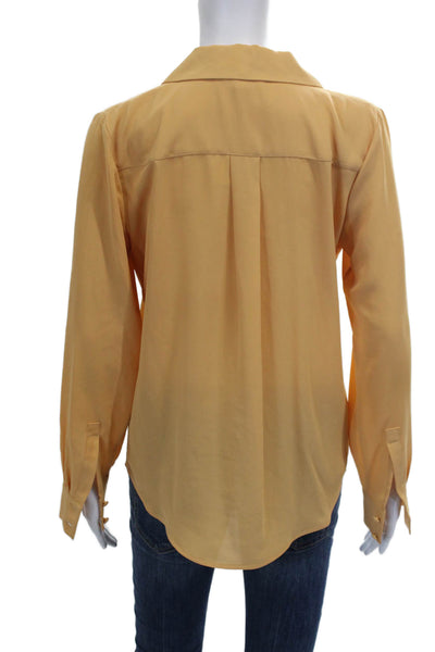 Calvin Klein Women Solid Yellow Collared Long Sleeve Button-Up Top Size S