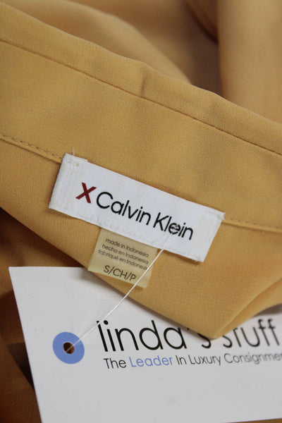 Calvin Klein Women Solid Yellow Collared Long Sleeve Button-Up Top Size S