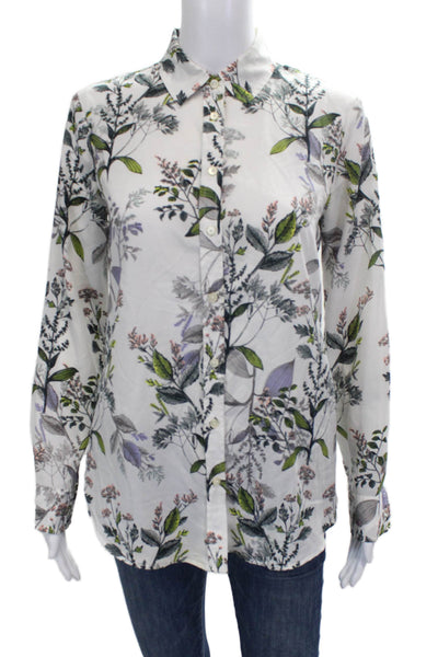 Banana Republic Womens Floral Buttonup Blouse White Long Sleeve Size XS