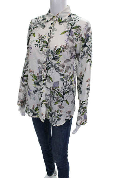 Banana Republic Womens Floral Buttonup Blouse White Long Sleeve Size XS
