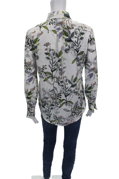 Banana Republic Womens Floral Buttonup Blouse White Long Sleeve Size XS