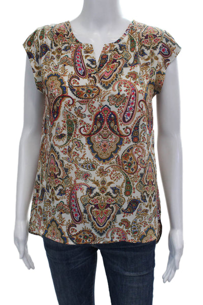 DR2 Womens Tunic Blouse Multicolor Paisley V Neck Sleeveless Polyester Size XS