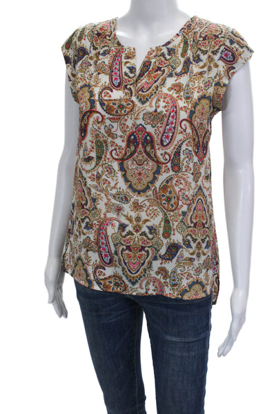 DR2 Womens Tunic Blouse Multicolor Paisley V Neck Sleeveless Polyester Size XS