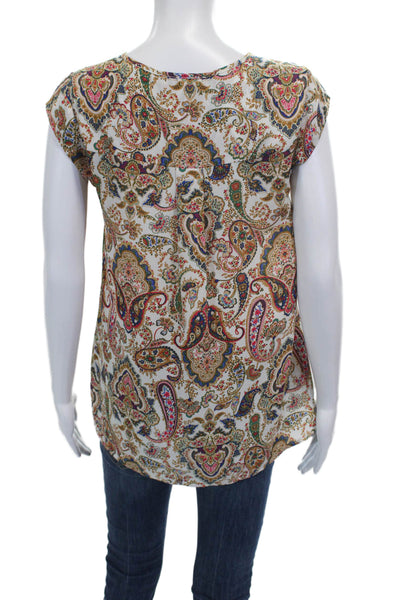 DR2 Womens Tunic Blouse Multicolor Paisley V Neck Sleeveless Polyester Size XS