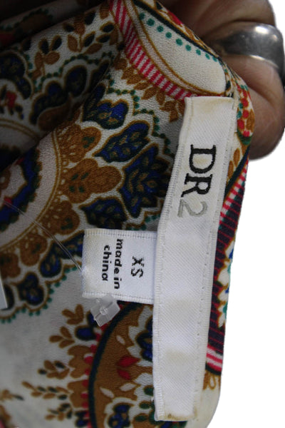 DR2 Womens Tunic Blouse Multicolor Paisley V Neck Sleeveless Polyester Size XS