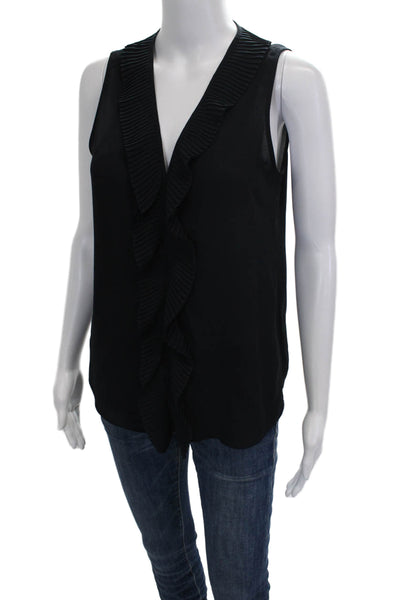 Banana Republic Women Sleeveless V-Neck Black Polyester Top Size S