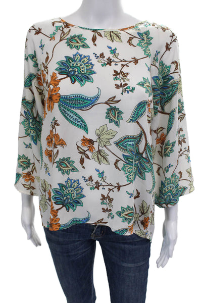 Paper Moon Women Basic Floral Boat Neck Polyester Blouse 3/4 Sleeve Size S