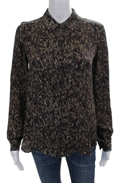 Theory Womens Black Silk Collared Geometric Long Sleeve Blouse Size S Petite