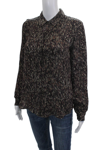 Theory Womens Black Silk Collared Geometric Long Sleeve Blouse Size S Petite