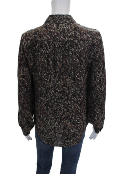 Theory Womens Black Silk Collared Geometric Long Sleeve Blouse Size S Petite