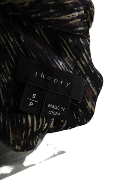 Theory Womens Black Silk Collared Geometric Long Sleeve Blouse Size S Petite