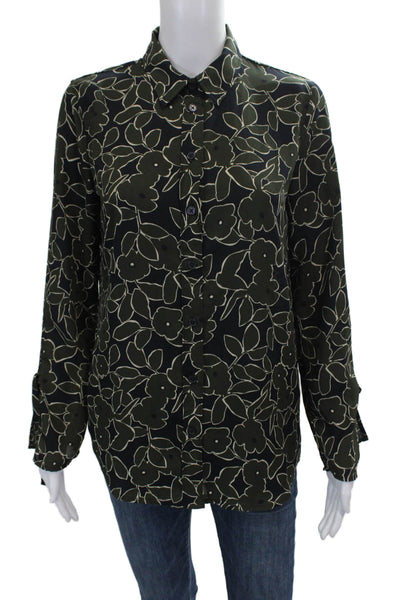 Banana Republic Womens Black Floral Button Up Long Sleeve Petite Size XS