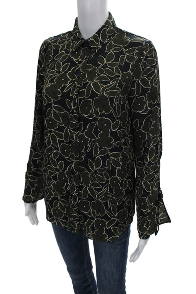 Banana Republic Womens Black Floral Button Up Long Sleeve Petite Size XS