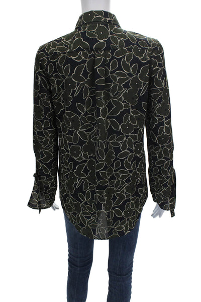 Banana Republic Womens Black Floral Button Up Long Sleeve Petite Size XS