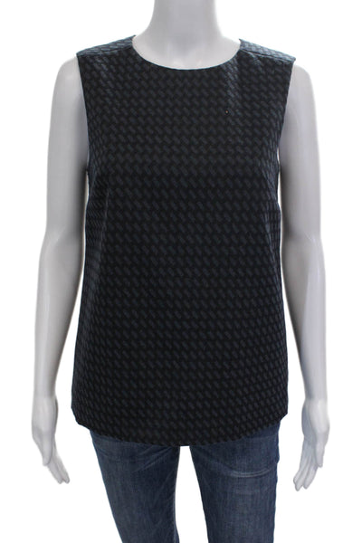 Theory Womens Basic Black Geometric Round Neck Tank Polyester Size M