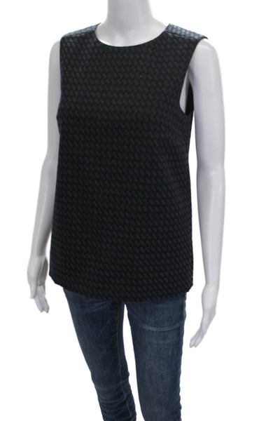 Theory Womens Basic Black Geometric Round Neck Tank Polyester Size M