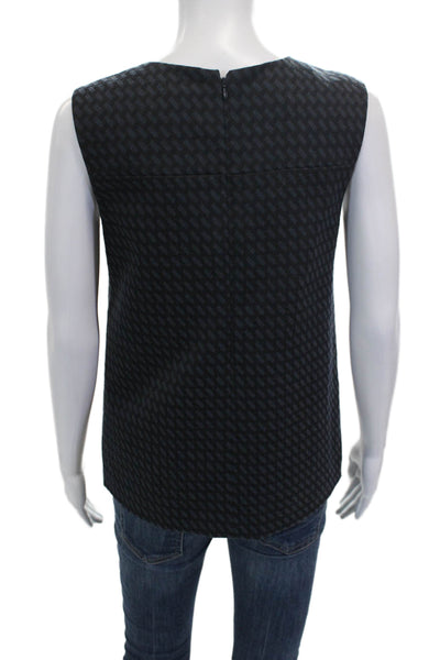 Theory Womens Basic Black Geometric Round Neck Tank Polyester Size M