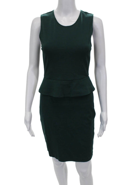 Theory Womens Pencil Dress Green Viscose Sleeveless Round Neck Zip Short Size 2