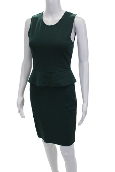 Theory Womens Pencil Dress Green Viscose Sleeveless Round Neck Zip Short Size 2