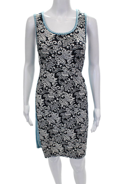Max Studio Women Tank Dress Black Floral Scoop Neck Sleeveless Short Size XS