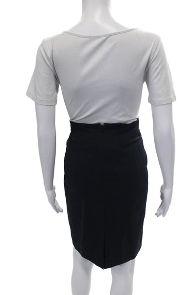 Theory Womens Straight Pencil Virgin Wool Knee Length Black Skirt Zip Size 2