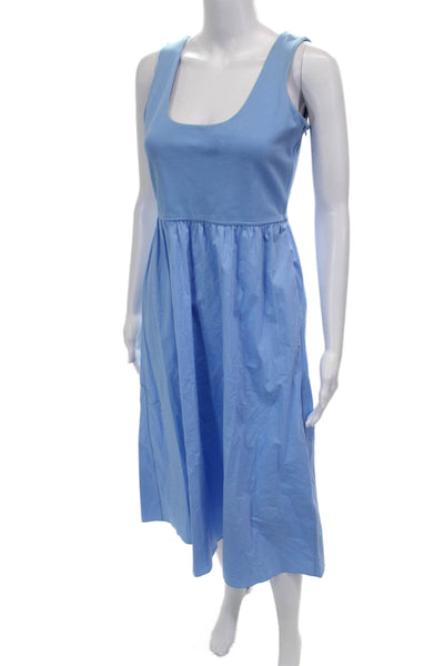 Theory Womens Fit & Flare Dress Blue Square Neck Sleeveless Long Zip Size PP