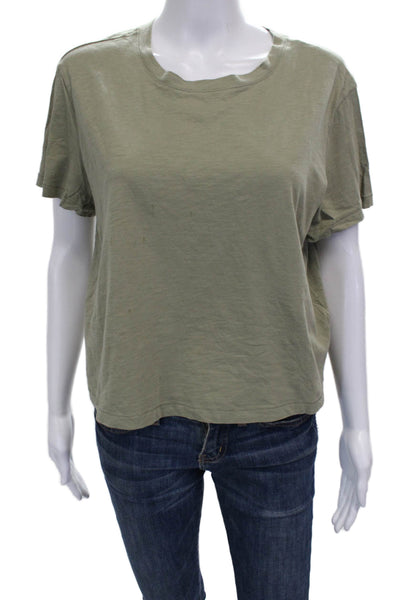 Madewell Women Basic Green Pima Cotton Crew Neck Short Sleeve T-Shirt Size M