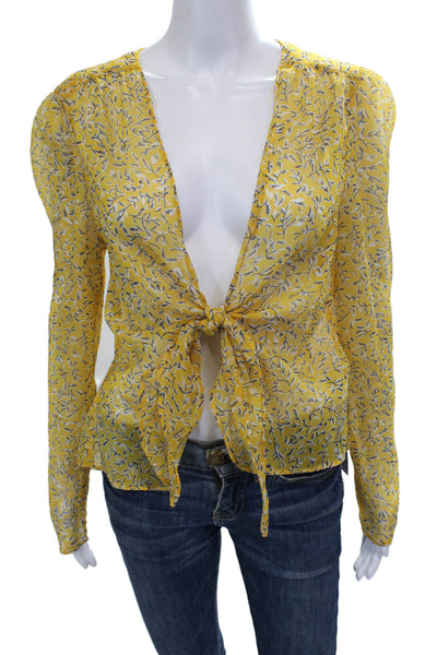The East Order Womens Yellow Cropped V-Neck Floral Blouse Long Sleeve Size L