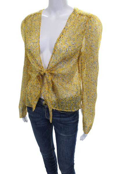 The East Order Womens Yellow Cropped V-Neck Floral Blouse Long Sleeve Size L