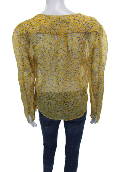 The East Order Womens Yellow Cropped V-Neck Floral Blouse Long Sleeve Size L