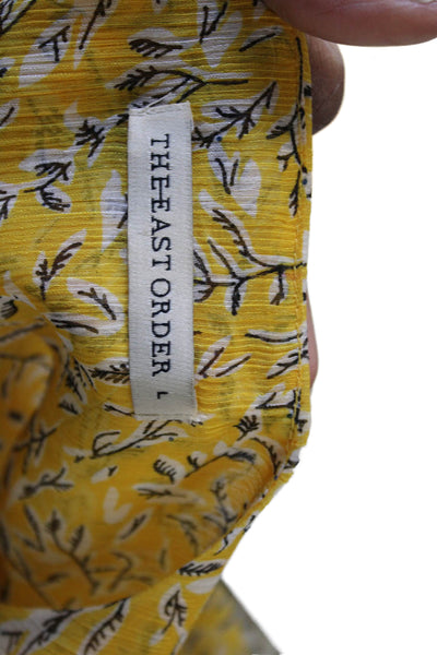 The East Order Womens Yellow Cropped V-Neck Floral Blouse Long Sleeve Size L