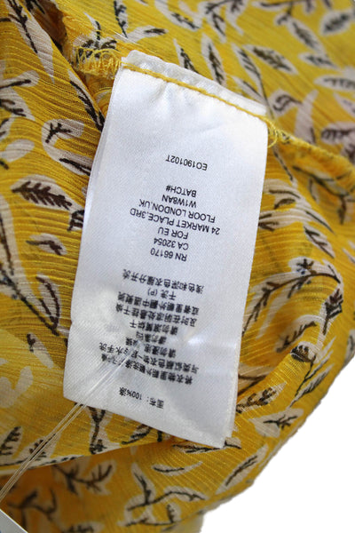 The East Order Womens Yellow Cropped V-Neck Floral Blouse Long Sleeve Size L