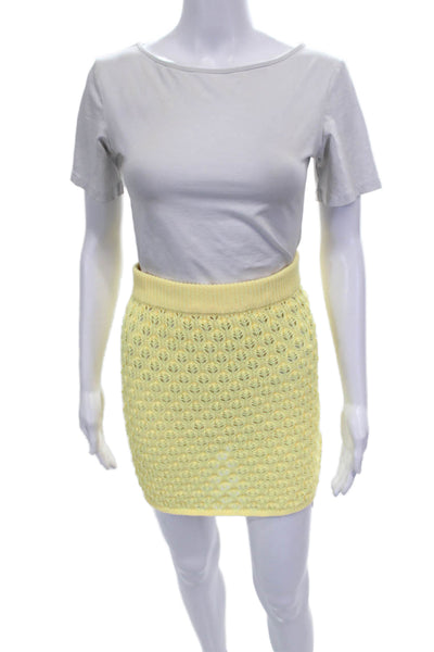 For Love & Lemons Women Mini Skirt Yellow Geometric Recycled Polyester Size L